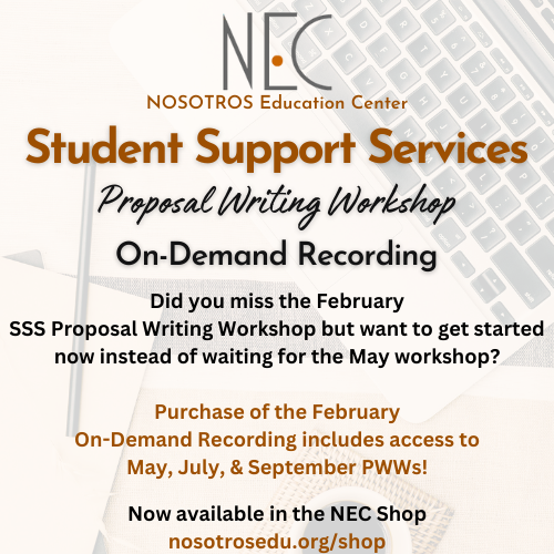 NosotrosEdu's tweet image. The February SSS Proposal Writing Workshop On-Demand video is now available in the NEC Shop!
nosotrosedu.org/shop
#StudentSupportServices #TRIOworks #triosss #proposalwriting #grantwriting #proposalwritingworkshop