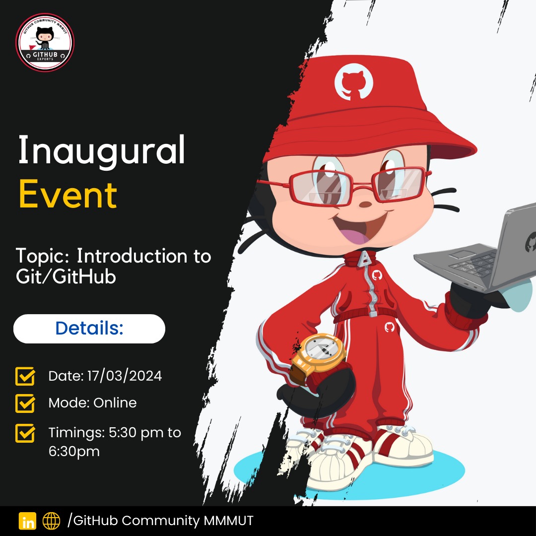 atul_1510's tweet image. 🚀 Exciting news! Join the GitHub Community at MMMUT for our inaugural online event on March 17, 2024. Learn about Git/GitHub, essential for modern developers. Beginners and pros alike, register now for an enlightening session! #GitHubCommunity #MMUT #Git #GitHub #OnlineEvent