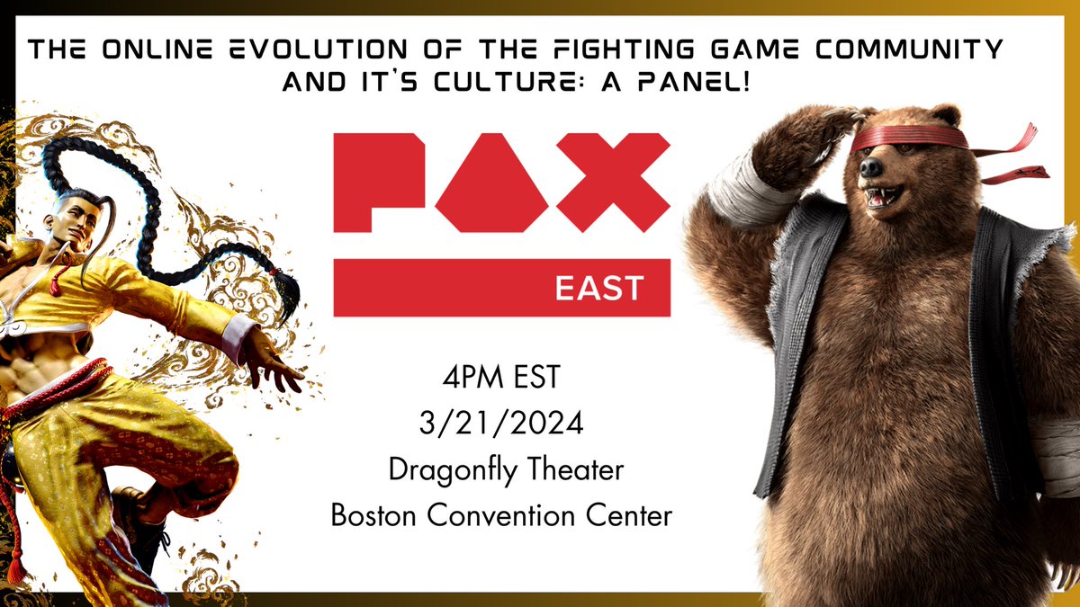 REMINDER ‼️ We’ll be hosting this year’s FGC Panel at @pax east titled “The Online Evolution of the FGC and it’s Culture!” At Thursday, 4PM in the Dragonfly theater! Panelists include: Myself @jameriqueen_FK @BunchCasa @Zaferino1 @TheDoctorIsInn My awesome gf @jennagotchi…