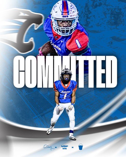 I’m blessed to say I have committed to <a href="/usf_fb/">USF Football</a> I would like to thank <a href="/footballcoachj/">Coach Nate Jensen</a> and the rest of the coaching staff for this opportunity to be a Cougar!