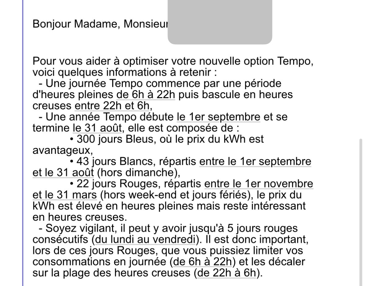 Allé, après des mois de réflexion c’est parti pour TEMPO !

On va sûrement adopter la stratégie suivante pour les jours rouges : 

2 radiateurs en V2L grâce à la Ioniq 5 

+ 

poêle à bois (à réfléchir si l’investissement vaut le coup).