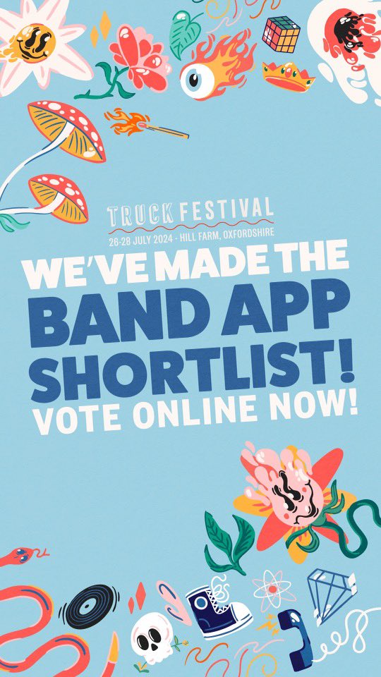 We are so happy to announce we've made the Truck Festival 2024 band app shortlist!

You can help by voting for us via the link below❤️

truckfestival.us3.list-manage.com/track/click?u=…

Voting ends at 7pm on 17th of March!

@TruckFestival 

#truckfest #victoriousfestival #tramlinesfestival #indiebands