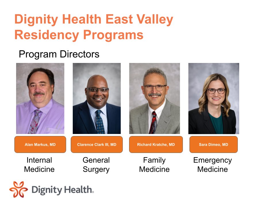 DHEastValleyGME's tweet photo. Friday, March 15 is #MatchDay2024!

The East Valley Residency Programs are excited to embark on their second year with the addition of the new Emergency Medicine program. Here are the program directors for all four residencies offered in the East Valley GME program this year. https://t.co/BCSvrvC2C2