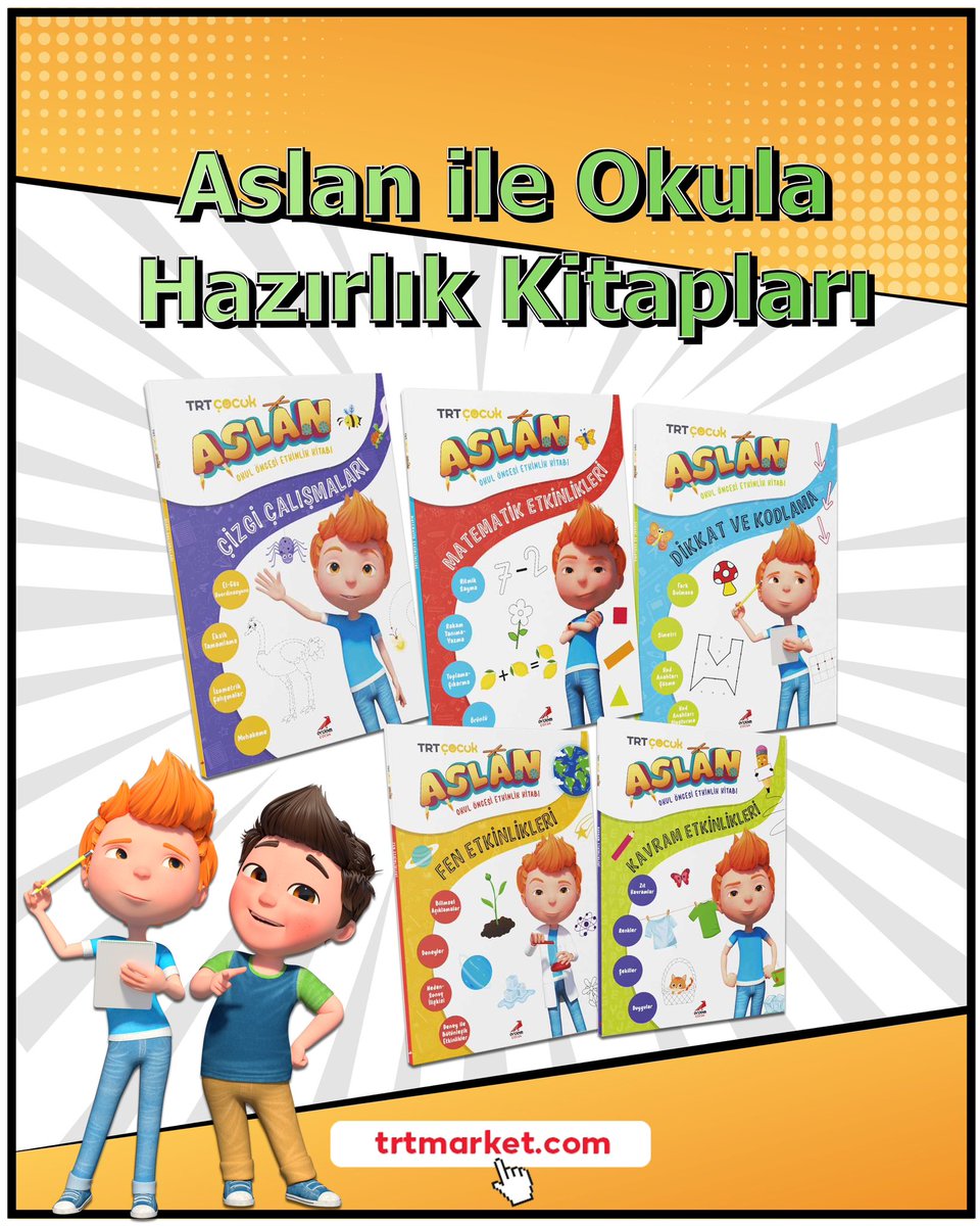 Okul öncesi çocuklar için harika olan Aslan Etkinlik Kitapları TRT Market’te. Çocukların ilgi alanına göre farklı alanlarda hazırlanmış Aslan Etkinlik kitapları ile çocuklar okula hazırlık yapıyor. Ulaşmak için 📍trtmarket.com TRT’de sevdiğin ne varsa…