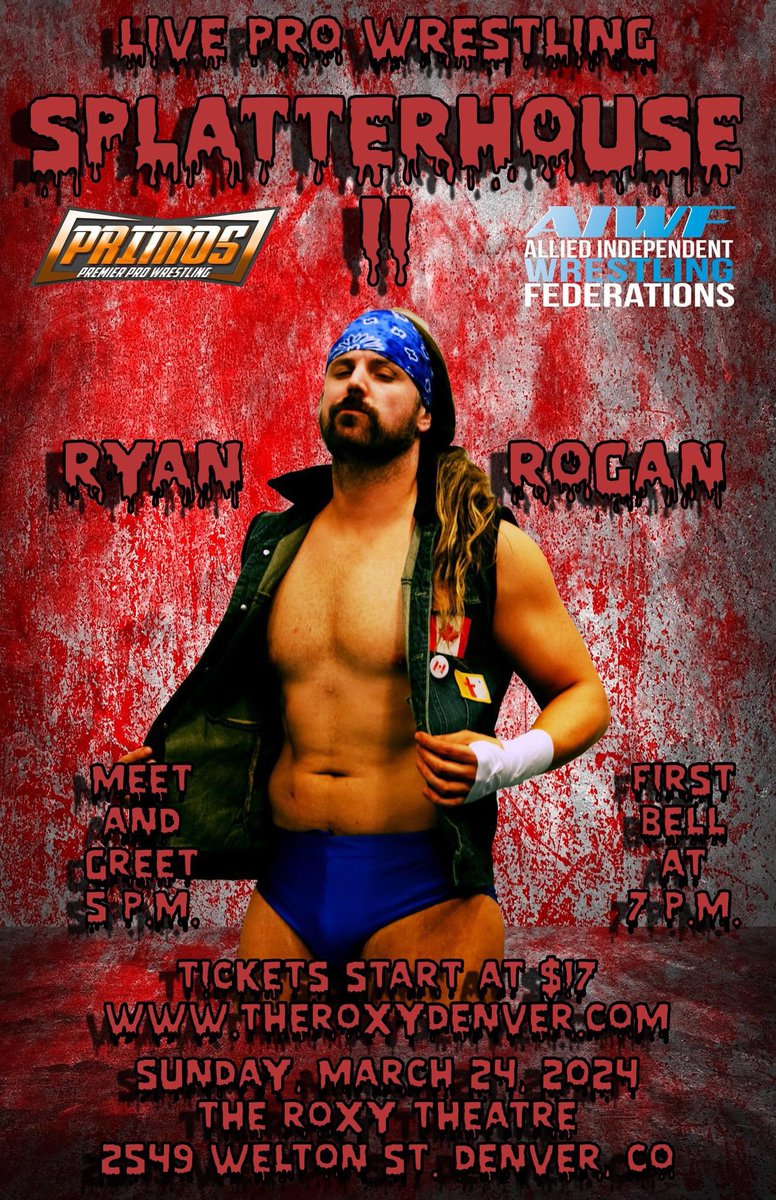 Coming from the Great White North and our sister promotion Primos Wrestling Winnipeg to make his Primos Denver debut, @RyanRogan looks to make sure both companies know he is looking to dominate! Tickets - tickets.holdmyticket.com/tickets/425189 Stream LIVE on FITE - trillertv.com/watch/ppw-spla…