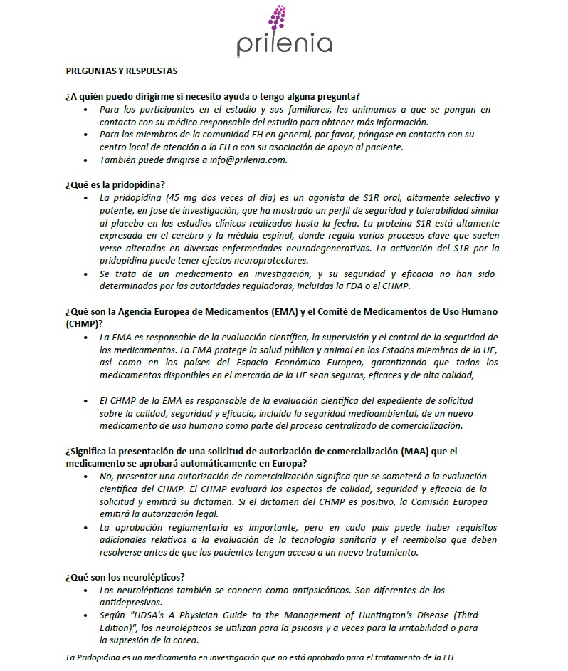 Fepaeh's tweet photo. Atención, compartimos comunicado recibido de @PrileniaTx en relación a la #pridopidina (estudio Proof-HD). El comunicado adjunto lo hemos traducido al castellano y consta de tres páginas.
Podéis acceder a la nota de prensa de la compañía aquí:
https://t.co/9PeWXbdmpE
#Huntington https://t.co/RTV7lKLPiH