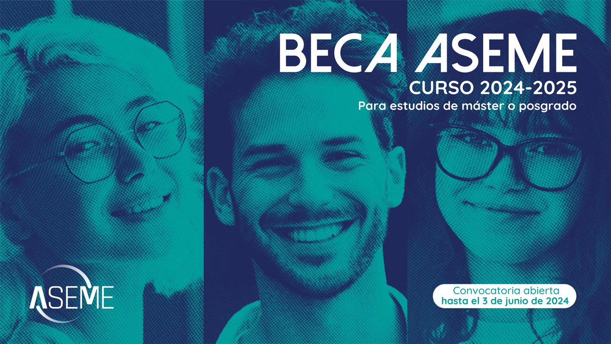 La Asociación de Empresas Eléctricas (ASEME) convoca la quinta edición de la beca para estudios de máster y posgrado del ámbito de la energía o derecho de la energía, por un importe máximo de 10.000 euros. aseme.org/beca-aseme