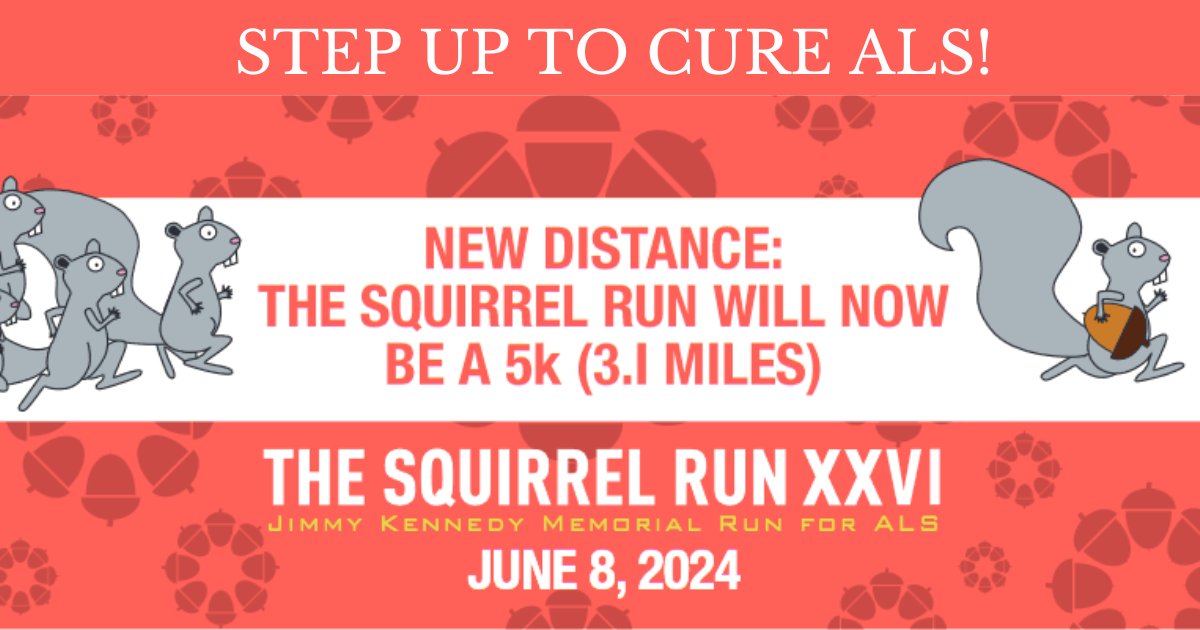 #StepUpToCureALS with <a href="/theangelfundals/">The Angel Fund</a> on Sat., June 8th for Squirrel Run XXVI in Quincy as we raise critical funds for ALS research at <a href="/UMassChan/">UMass Chan Medical School</a>.
You can run 3.1 miles, walk 2.5 miles &amp; bring the children to join in the fun!
Learn more: theangelfund.org/.../jimmy-kenn…
 #MarathonSports