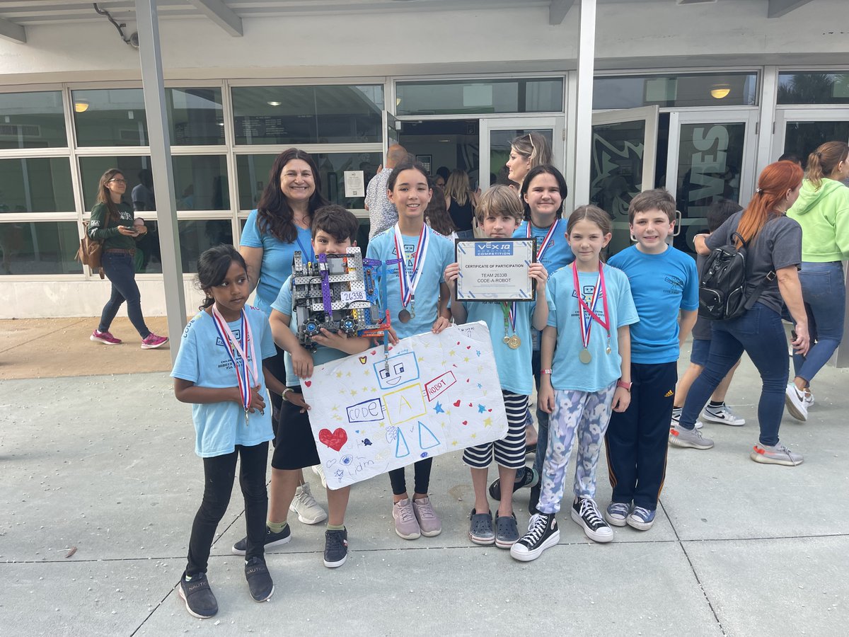 Code_A_Robot's tweet photo. Congratulations CODE-A-ROBOT Teams 2633A middle school level and 2633B elementary level for their most successful VEX IQ Robotics season so far!  Judges Award, Amaze Award(2x), Think Award, Robot Skills #2 Place, Robot Skills #3 Place, Sportsmanship Award! #RoboticsChampions https://t.co/S4oYh4wklI