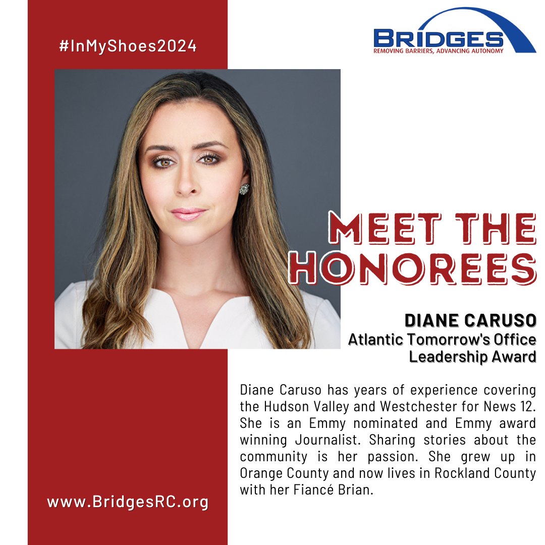 The Atlantic Tomorrow’s Office Leadership Award honoree at this year’s In My Shoes is News12 Reporter Diane Caruso!

Join us at #InMyShoes2024 on May 2nd! Tickets at BridgesRC.org/IMS2024

#BridgesRC #RocklandCounty #News12 #News