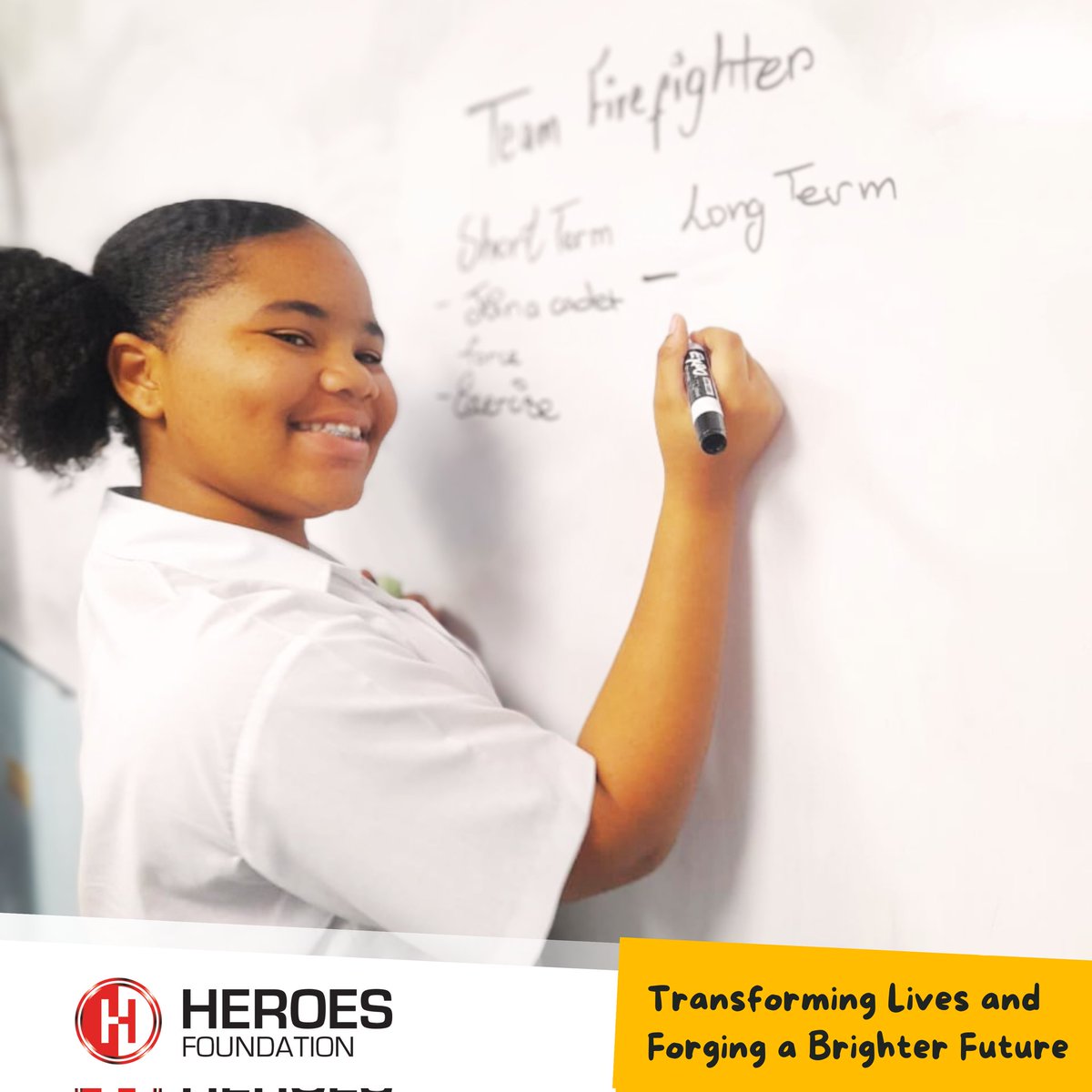 Meet Aasia, a 14-year-old student at the Woodbrook Secondary School who wants to be a firefighter!  

She’s setting SMART short-term and long-term goals to turn this dream into a reality. 

Building a brighter future means laying a solid foundation today.  

#TogetherWeAchieve