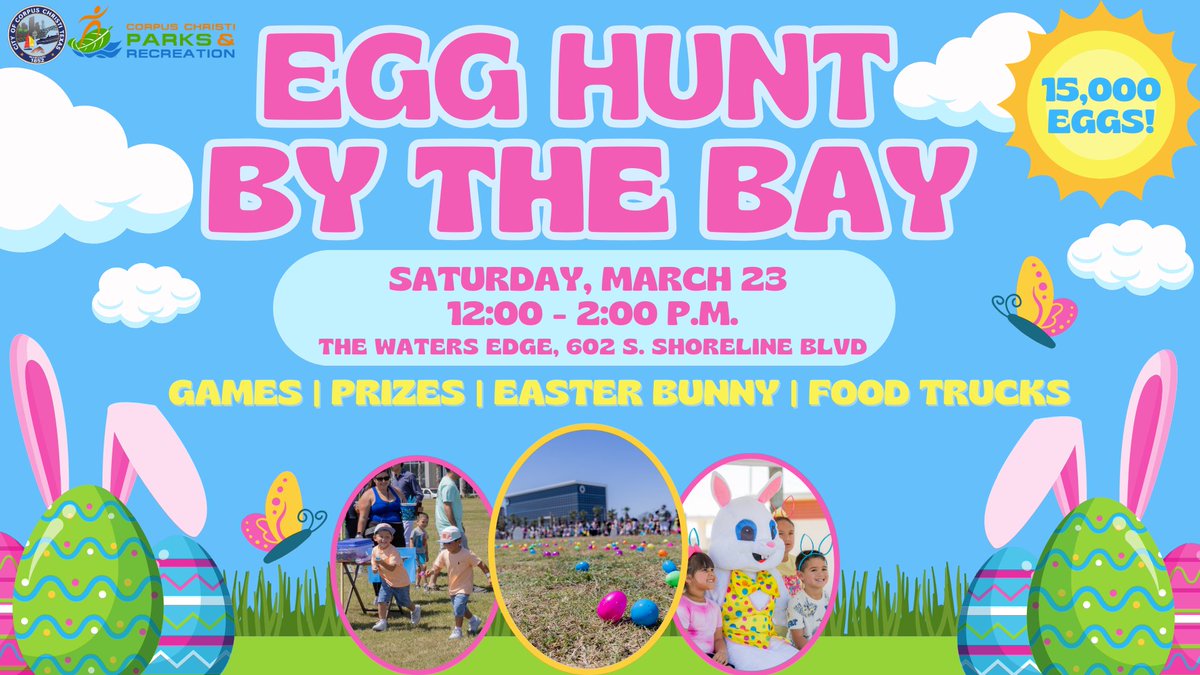 Join us for the ultimate Easter celebration at the Egg Hunt by the Bay in Corpus Christi! 🐰🌷 Save the date for Saturday, March 23 and get ready for a 15,000-egg hunt, games, food and of course the Easter bunny! #CorpusChristi #EggHuntbytheBay