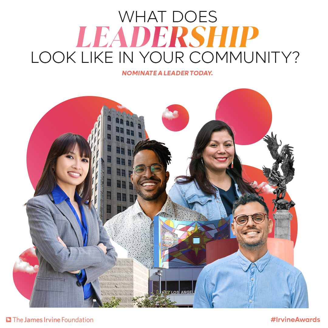 Nominations are open for the 2025 James Irvine Foundation Leadership Awards! Do you know a leader creating a better California? Nominate them by April 26. Register for tomorrow's informational webinar for nominators at: bit.ly/3uOKZK2 #IrvineAwards