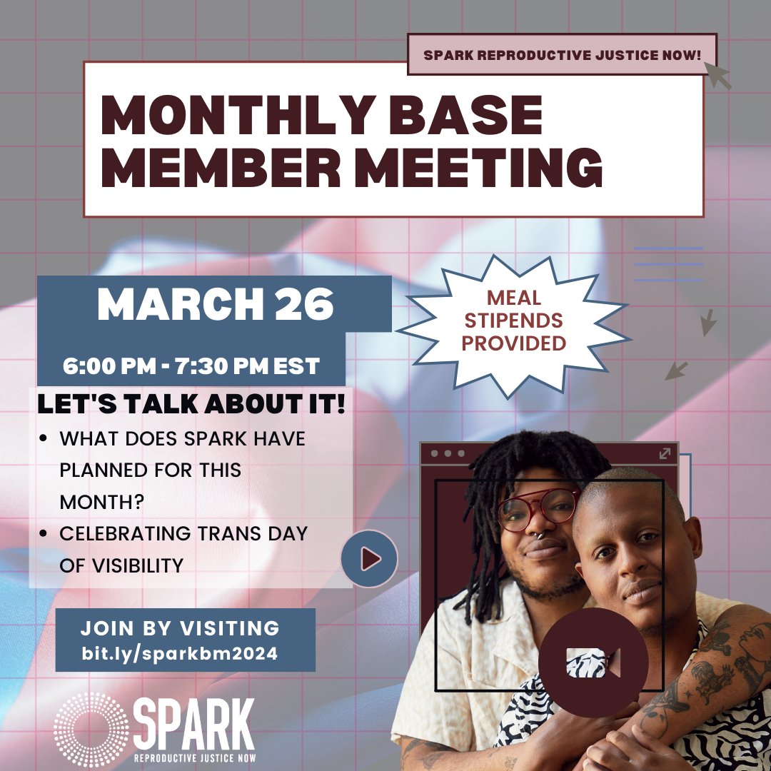 Our next Base Member Meeting is only 2 Weeks Away 🏳️‍⚧️ This month we'll be celebrating Trans Day of Visibility‍! March 26th, 2024 Base Member Meeting 03.26.24 @ 6PM EST Join via bit.ly/sparkbm2024