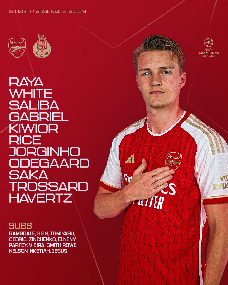🔴 𝗧𝗘𝗔𝗠𝙉𝙀𝙒𝙎 ⚪️ 🧤 Raya between the sticks 🧱 Saliba at the back 🪄 Havertz leads the line Let's make it count, Gunners 👊