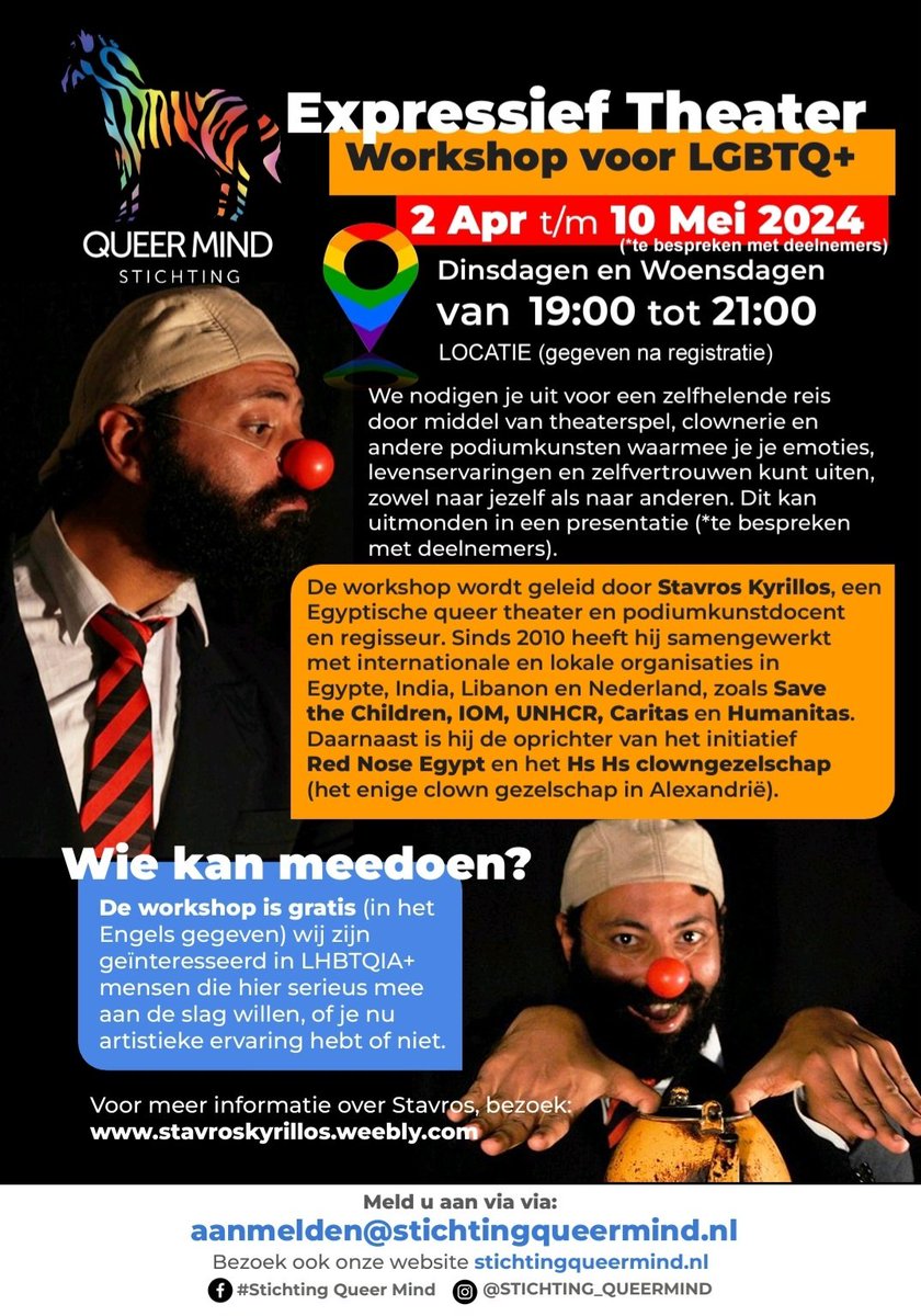 st_queer_mind's tweet photo. Er is nog plek!!! Je kunt je nog opgeven voor deze bijzondere theater workshop! Fun while healing!
Meld je aan via aanmelden@stichtingqueermind.nl ook daar kunnen je vragen worden beantwoord!

Zien we je dan? https://t.co/YYlHXbeiRv