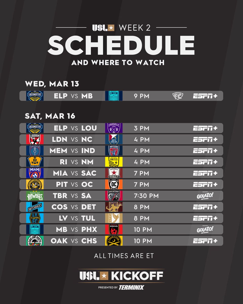 USLChampionship's tweet photo. So who's ready for Week 2? β
#USLKickoff | @Terminix https://t.co/XkFtdkvKs5