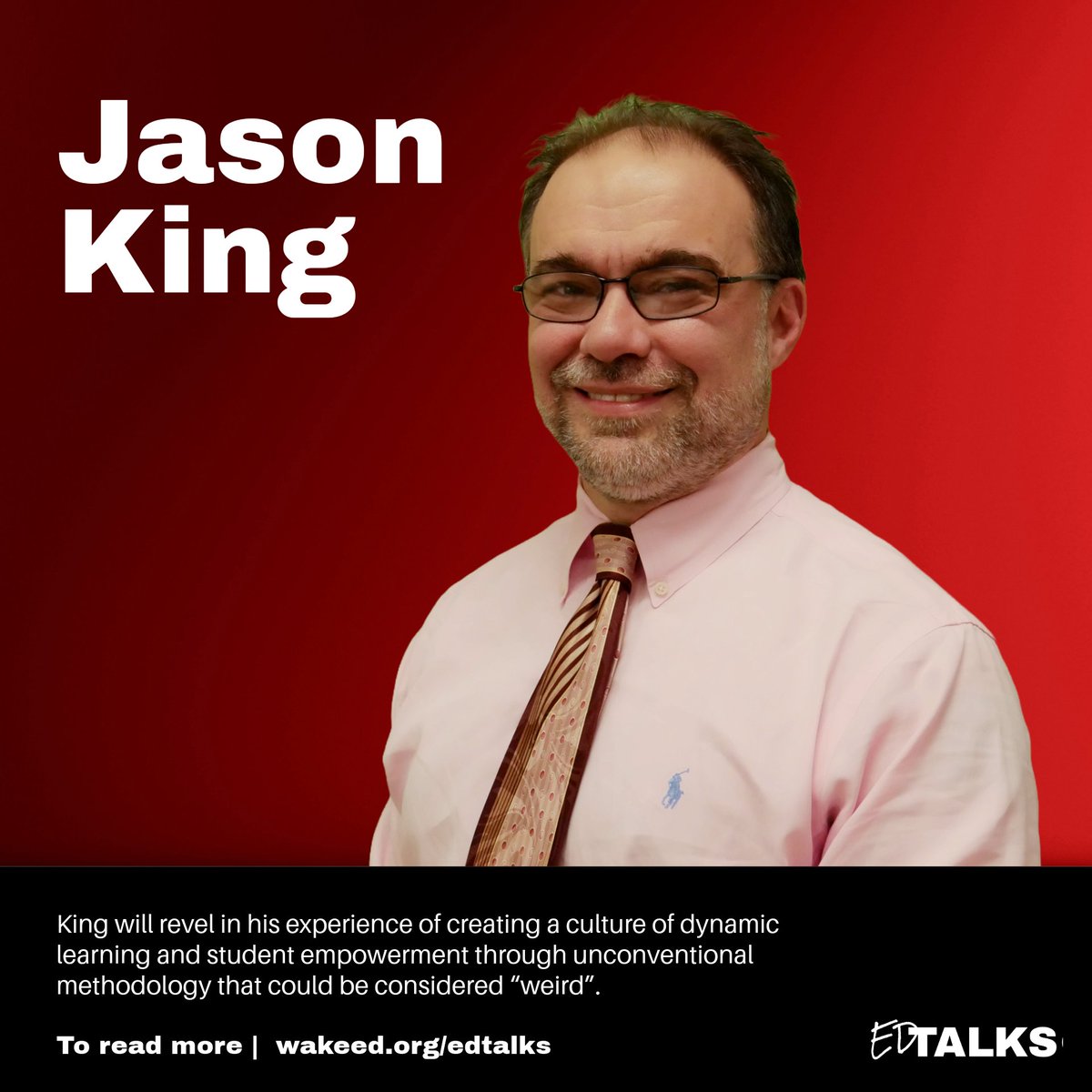We are so excited to share the 5 <a href="/WCPSS/">Wake County Public School System</a> teachers who will be sharing their experiences impacting students and how they "reimagine" education. First up we have Jason King from Heritage High! 

🎤 Learn more: wakeed.org/edtalks