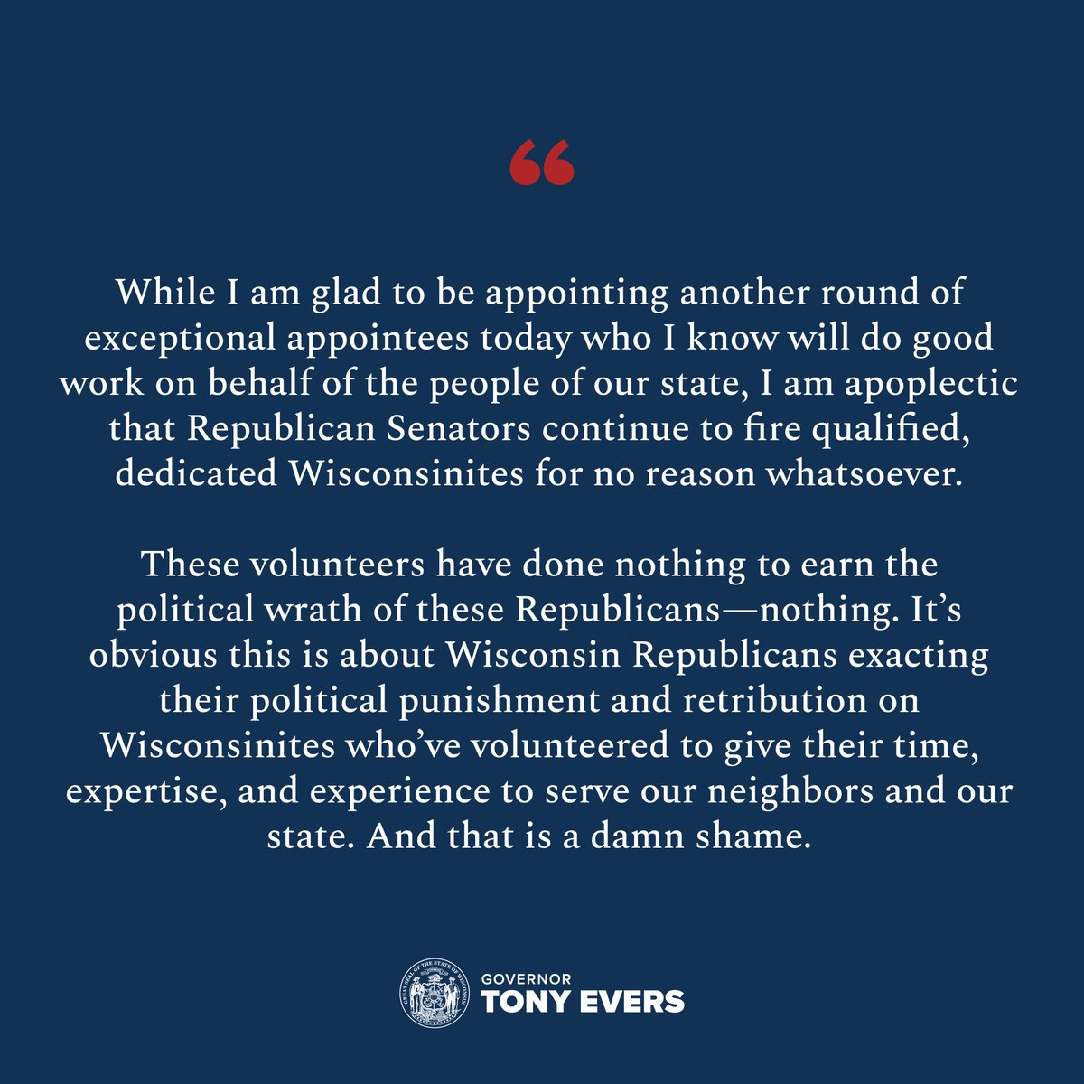 BREAKING: Senate Republicans have now baselessly fired 21 of my appointees since I took office, escalating their unprecedented efforts to threaten, intimidate, and fire anyone who disagrees with them and turn a basic function of democracy into a political circus.

My statement ⬇️