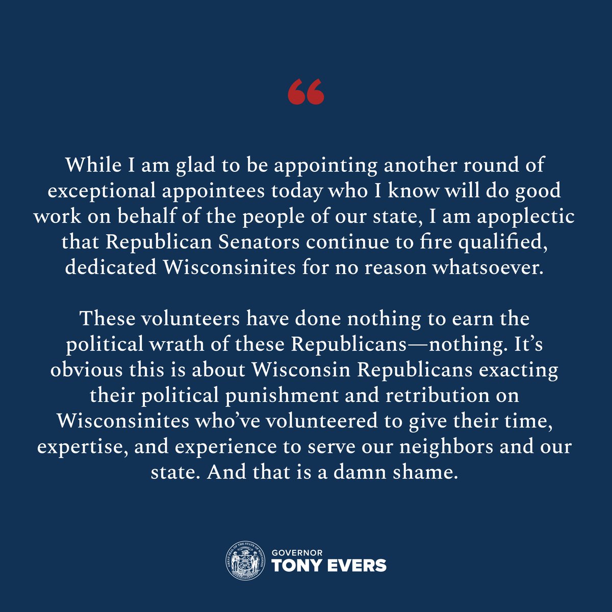 BREAKING: Senate Republicans have now baselessly fired 21 of my appointees since I took office, escalating their unprecedented efforts to threaten, intimidate, and fire anyone who disagrees with them and turn a basic function of democracy into a political circus. My statement ⬇️