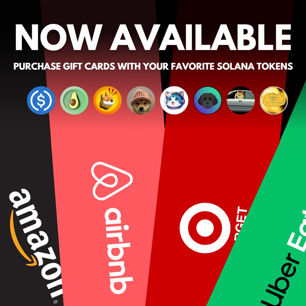guac_gg's tweet photo. Who said meme coins weren't useful? 👀

We're excited to announce the launch of our gift card marketplace: https://t.co/tkoEZXRsI6

Now you can live off of meme coins like: $GUAC, $BONK, $WIF, $WEN, $MYRO, $GECKO, &amp; #USEDCARD

Let's take a quick look at what this entails 👇 https://t.co/ghomvonKNP