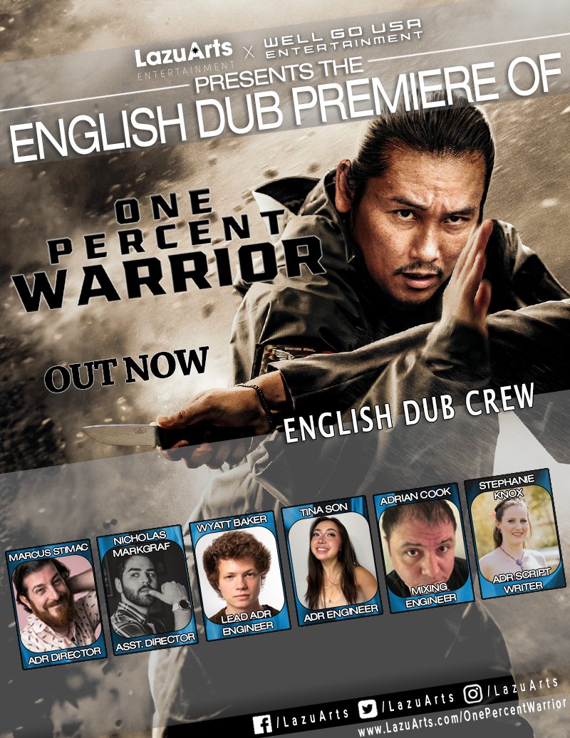 lazuarts's tweet photo. LazuArts Entertainment is proud to partner with @wellgousa to provide the diverse English dub for this action-packed thriller, and it's available NOW via Digital, Blu-Ray and DVD!

Check out the cast and crew: https://t.co/o2SZ645JmU

Learn about the film: https://t.co/Xi85jFmq3E https://t.co/MUyNTqT3bb