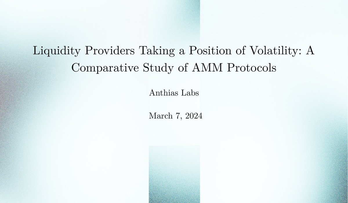 Are LPs just volatility traders? Our team at Anthias Labs recently concluded a dive into ideal AMM mechanism design in collaboration with @CashmereLabs. We published our findings in a paper linked here & TLDR below: anthias.xyz/amm.pdf