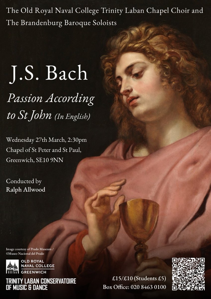 I am very much looking forward to singing the role of Evangelist in this upcoming performance of J.S. Bach's St John Passion along with my friends and colleagues in the Old Royal Naval College Chapel Choir and The Brandenburg Baroque Soloists:

trinitylaban.ac.uk/whats-on/event…