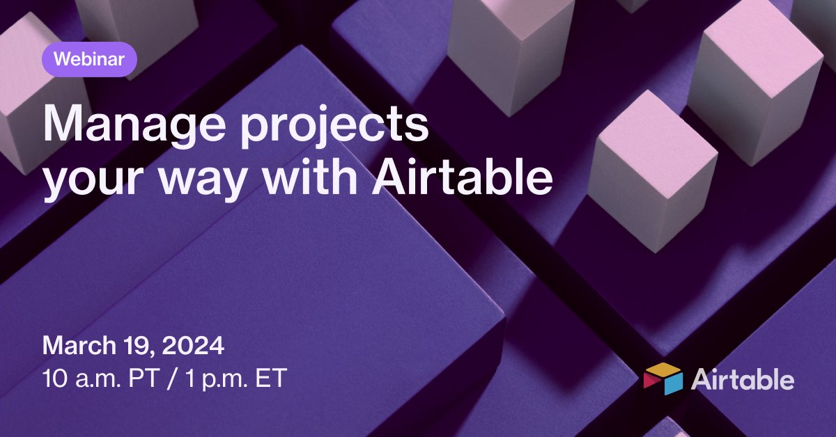 airtable's tweet photo. If you need a simple way to keep track of projects and tasks across your team, you’re in the right place! Join our latest webinar and hear how teams use Airtable to incorporate project management into their most critical workflows: https://t.co/FdsYuBwwGb https://t.co/i6aTDe8t6m