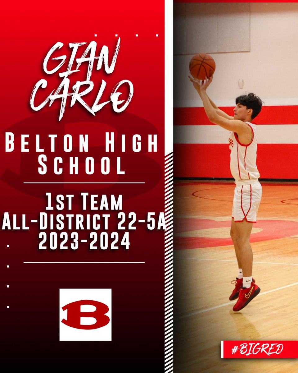 Congratulations to @Gian_Carlo2024 for being selected 1st Team All-District in District 22-5A. Gian was selected First Team All-District in back to back seasons helping the Tigers to a 30 win season and the 3rd round of the playoffs. #BELTON @BeltonHS @BeltonISD @BeltonISDAth