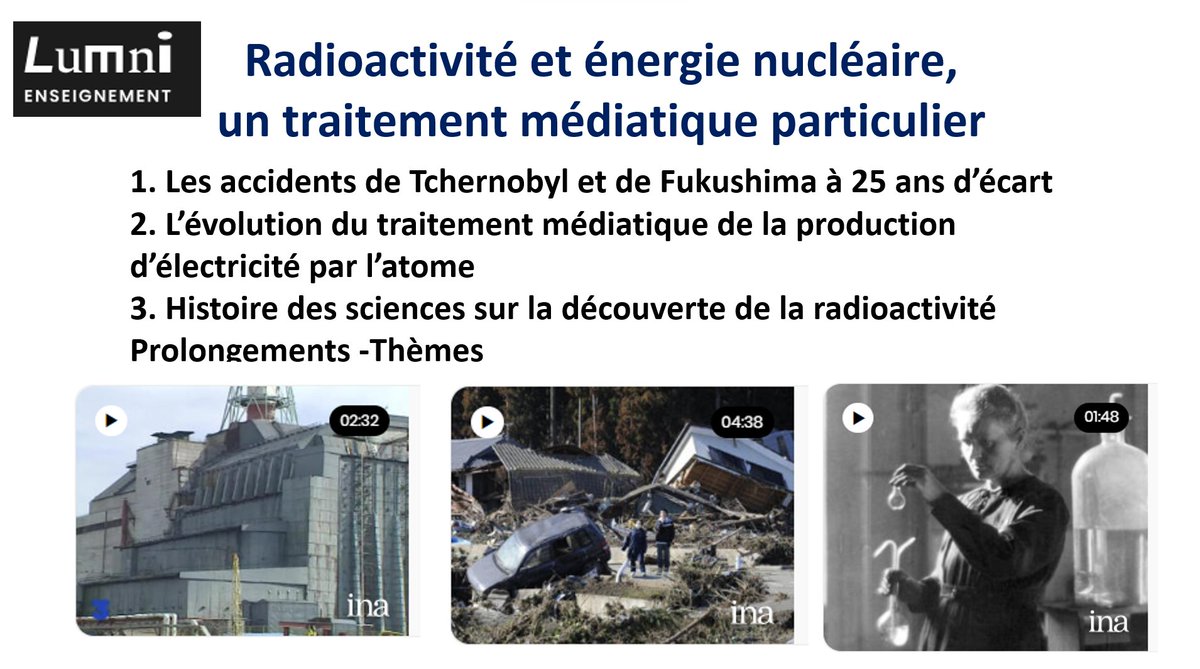 Pour la 35ème édition de la #SPME2024 : 
un parcours remarquable sur la « Radioactivité et énergie nucléaire, un traitement médiatique particulier » 
☑️ Vidéos  &amp; questions
☑️ Cycle 4 &amp; Enseignements scientifiques
Accès avec abonnement <a href="/LumniEnseignant/">LumniEnseignant</a>
⤵️ enseignants.lumni.fr/parcours/0181/…