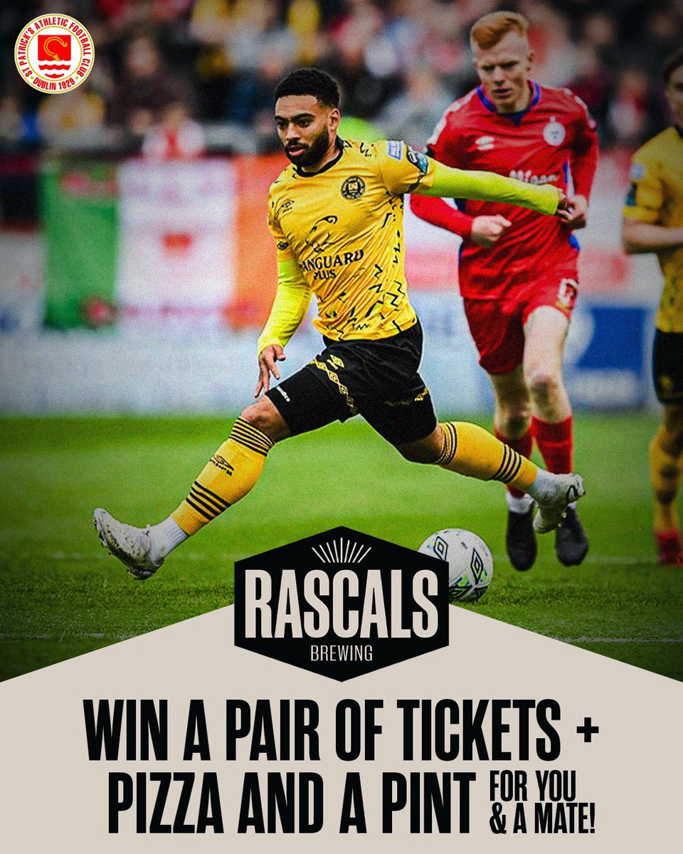 We’re back with our great giveaway thanks to our friends @RascalsBrewing for the Shels game this Friday ⚽️🍕🍻 To enter, retweet & tag a mate in the replies (over 18s only) 🎫 Tickets are for the Camac Terrace (standing), winner will be contacted by DM on Thursday #StPatsFC