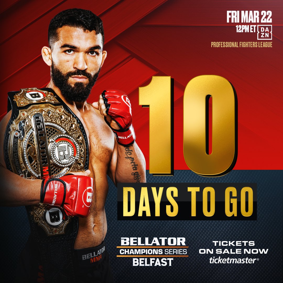 A NEW ERA OF MMA BEGINS IN 𝙏𝙀𝙉 𝘿𝘼𝙔𝙎 🔥 @PatricioPitbull defends his Bellator Featherweight Title against Jeremy Kennedy in the co-main event at #BellatorBelfast 👀 #BellatorBelfast | Friday March 22 | SSE Arena, Belfast 🎟️ On Sale NOW! Link in Bio