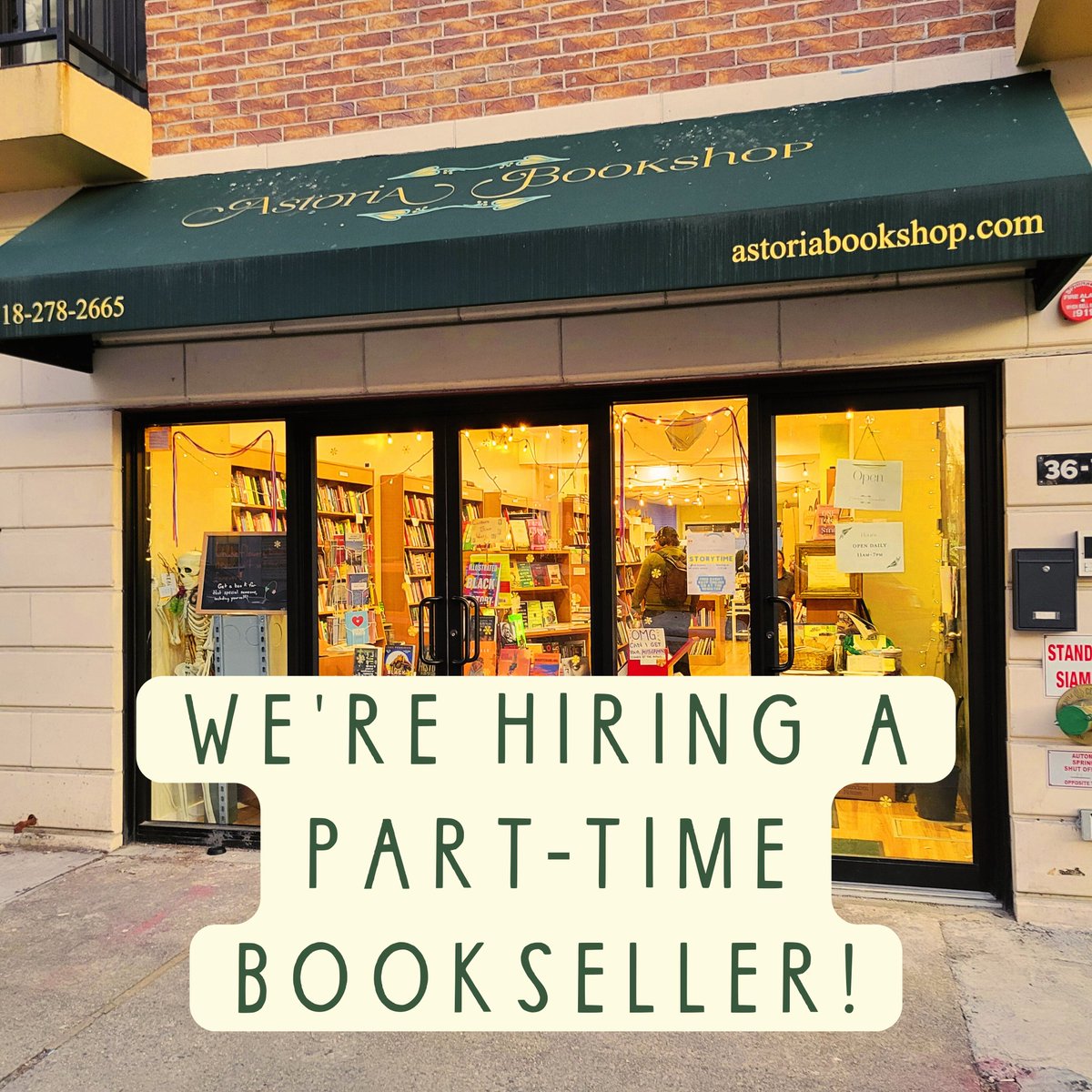 We're hiring a part-time bookseller! Details & application instructions on our website: astoriabookshop.com/careers