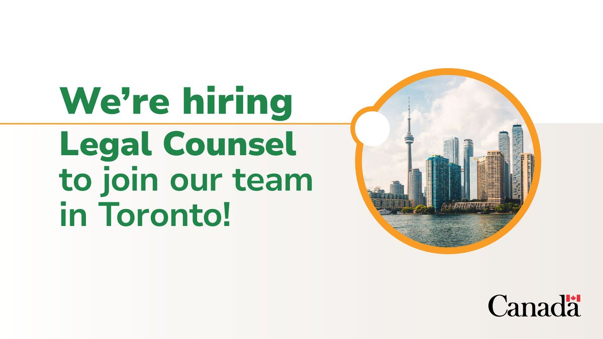 (1/2) Join #CanadasLegalTeam! Justice Canada is looking to hire over 30 legal counsel for the Ontario Regional Office in Toronto. Apply today: emploisfp-psjobs.cfp-psc.gc.ca/psrs-srfp/appl… #JusticeJobs #GCJobs