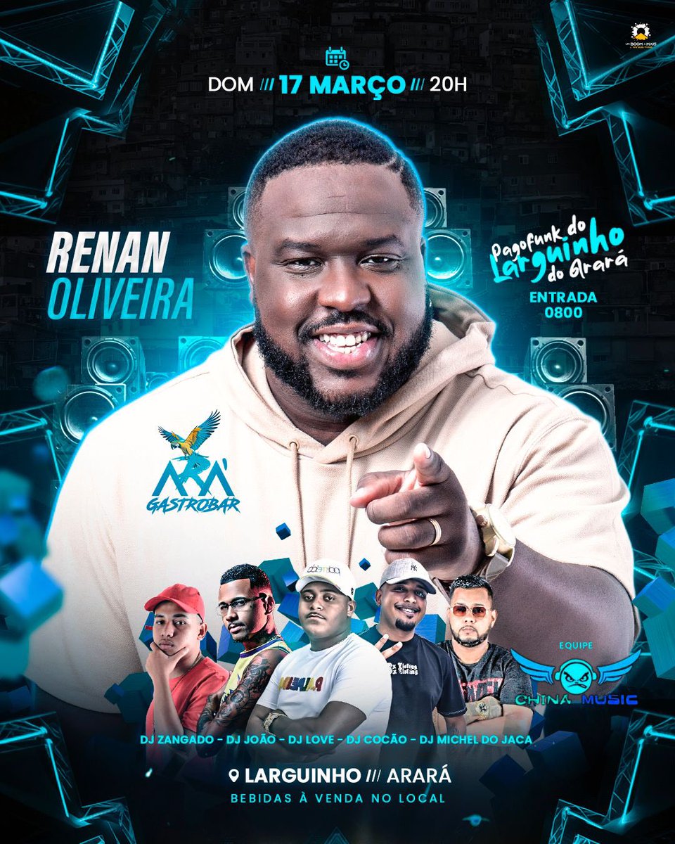 DOMINGÃO A VOLTA NOSSO PAGOFUNK DO LARGUINHO DO ARARÁ 🦜🚀

SHOWZÃO DO RENAN OLIVEIRA E NOS INTERVALOS DJS QUEBRANDO TUDO 🔥🚀

ENTRADA 0800 ✅
