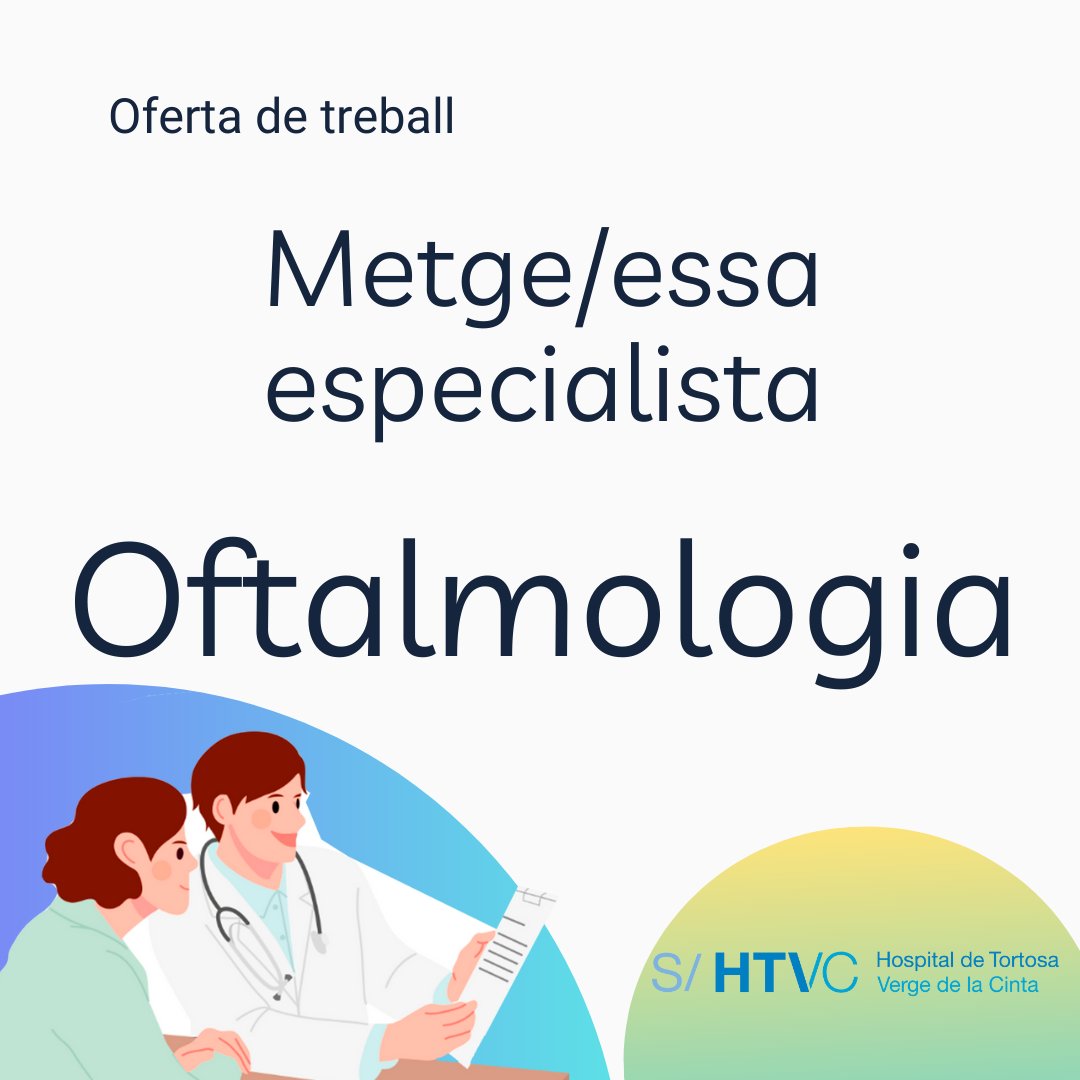 🔊🏥Oportunitat Professional: Cerquem metge especialista en Oftalmologia per unir-se al nostre equip a l'Hospital de Tortosa Verge de la Cinta. 
ℹ️ shorturl.at/iGKT0 
👩👨Envieu el CV a desenvolupamentdepersones.ebre.ics@gencat.cat
<a href="/icscat/">ICS. Generalitat</a> <a href="/salutcat/">Salut</a> <a href="/SCOFTALMOLOGIA/">SCOFT</a> #SCOFT