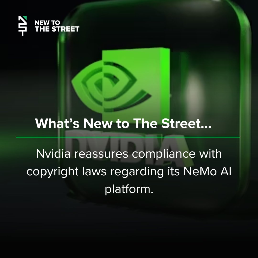 NewToTheStreet's tweet photo. What's New to The Street...
Navigating the AI landscape responsibly! π€ Nvidia reassures compliance with copyright laws regarding its NeMo AI platform. Transparency and respect for intellectual property are paramount.
@vincemedia1
#AI #CopyrightCompliance #NeMoAI #businessnews #business #news #newtothestreet