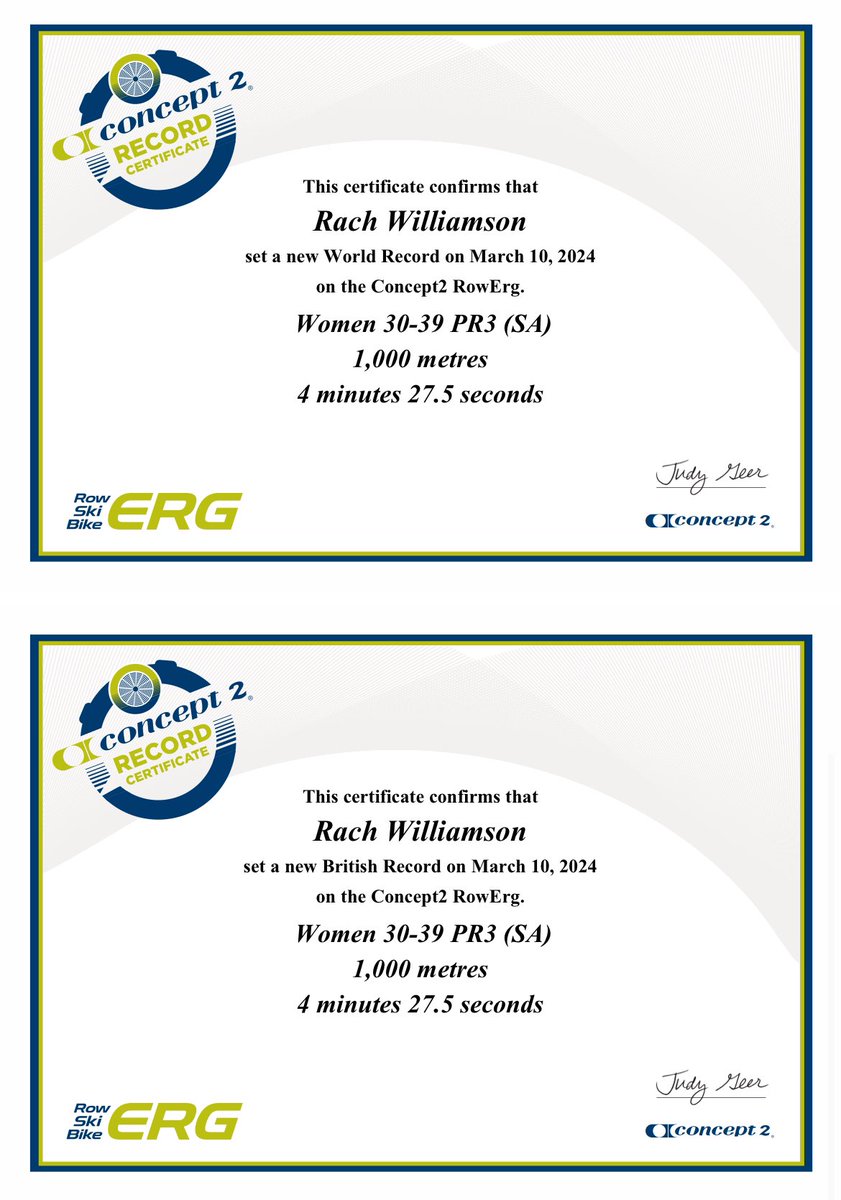 RachWilliamson0's tweet image. Nice surprise coming home from work and seeing the results for the 1000m @WorldRowing Virtual Indoor Sprints 2024!

2nd place in PR3 30-39 (also the only single arm rower!) and broke my own World and British records! 

@BritishRowing @concept2 #IndoorRowing #WRVIS #SingleArm
