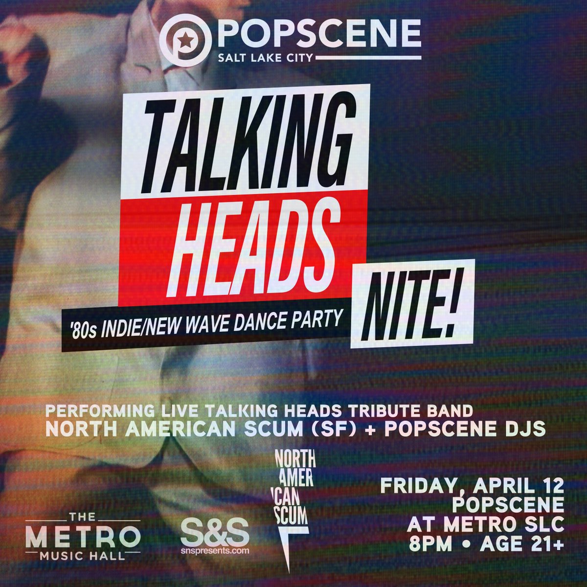 ONE MONTH AWAY:

TALKING HEADS NITE!
an all '80s indie dance party

with TALKING HEADS tribute band <a href="/NAScum/">North American Scum</a> from SF

+ Popscene SLC DJs spinning all your fave '80s alternative, indie &amp; new wave anthems

Friday, 4/12
<a href="/MetroMusicHall/">Metro Music Hall</a> 
8pm/21+

GET TIX HERE!

24tix.com/event/77085635…
