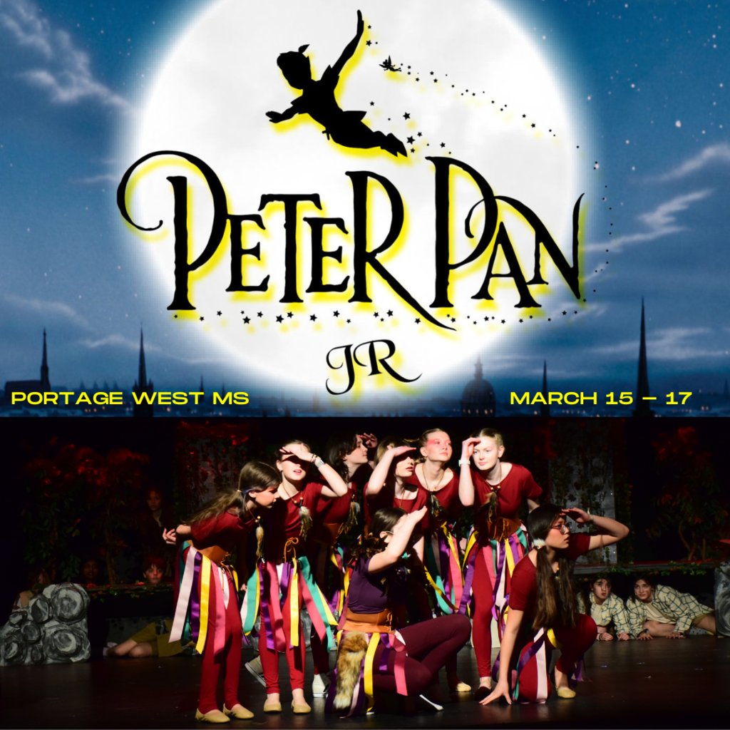 GoWestMS's tweet image. Looking for Neverland? You&apos;ll find it this week at Portage West!

Tickets are on sale for the PWMS production of...

PETER PAN JR!

Purchase tickets at westmiddleschool.ludus.com or in the lobby before school.

Come see Peter, Captain Hook &amp;amp; more!

#PeterPanJr #AllIn #TheWestWay