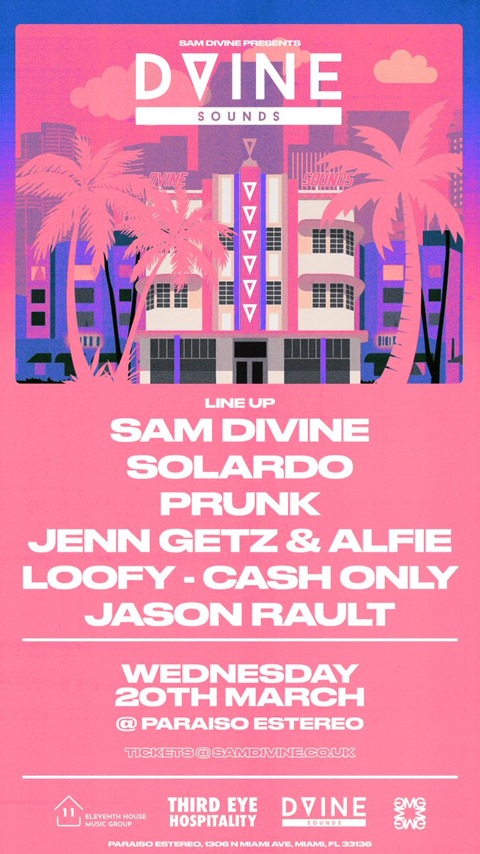 DVINE Sounds Miami 🤩 Where’s the tribe at ? Thrilled to be hosting a party at Miami Music Week on Wednesday 20th March alongside some friends 🚀 Ticket 🔗 event.tixologi.com/5155