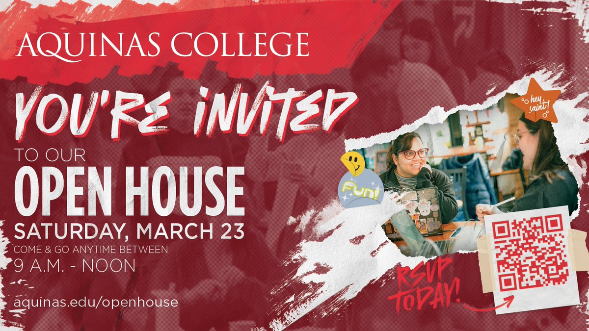 Attention all future #AQSaints!  We have a great visit opportunity coming up on March 23rd and we’d LOVE to see you on campus!  Go to Aquinas.edu/openhouse to register. It’s great to be a Saint! 🐶 <a href="/AquinasCollege/">Aquinas College</a>