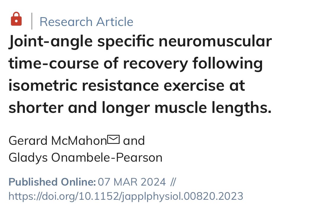 🚨 NEW PUBLICATION 🚨 

Congratulations Dr <a href="/gerdy_mac/">Dr. Gerard McMahon</a> &amp; collaborator Prof <a href="/GladysOP1/">Professor Gladys Pearson</a> on their new publication in <a href="/japplphysiol/">Journal of Applied Physiology</a> which examined neuromuscular function at shorter &amp; longer muscle lengths 💪 🙌

Access 👉 journals.physiology.org/doi/abs/10.115…