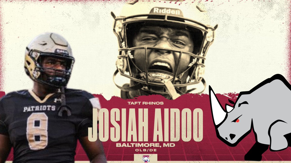Taft Football (@taftfootballct) on Twitter photo Welcome Josiah Aidoo <a href="/jAidoo24/">Josiah "JoJo" Aidoo</a> to the #rhinocrash
Jojo is an edge setter and an explosive pass rusher from OLB or DE. He's a highly productive defender that consistently makes plays in the opposing team's backfield. He will be 🔑 to our front!
hudl.com/v/2Lri5Y
#gorhinos Welcome Josiah Aidoo <a href="/jAidoo24/">Josiah "JoJo" Aidoo</a> to the #rhinocrash
Jojo is an edge setter and an explosive pass rusher from OLB or DE. He's a highly productive defender that consistently makes plays in the opposing team's backfield. He will be 🔑 to our front!
hudl.com/v/2Lri5Y
#gorhinos
