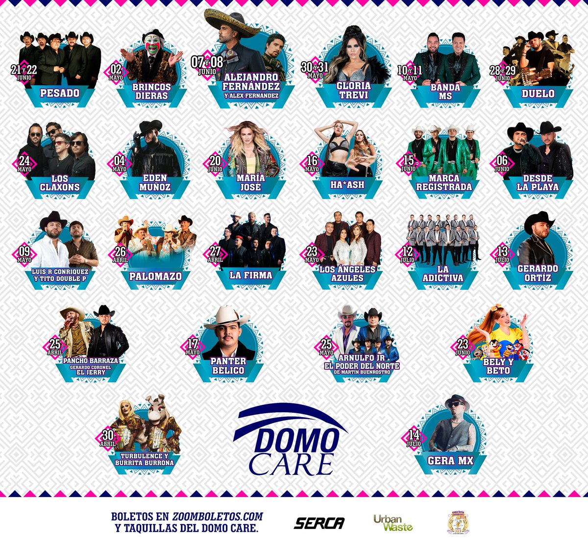 🔥 #AlMomento ⚡️ #ÚltimaHora 

🎶🎸🪗¡Espectacular cartelera para la temporada 2024 del #DomoCare Expo Guadalupe 2024!

<a href="/alexoficial/">Alejandro Fernández</a>
<a href="/grupo_pesado/">Grupo Pesado</a>
<a href="/BANDA_MS/">BANDA MS</a>
@DUELOOFICIAL
<a href="/GloriaTrevi/">GloriaTrevi</a>
<a href="/adictivaoficial/">La Adictiva</a>
<a href="/panchobarraza20/">Pancho Barraza</a>
<a href="/belytrevino/">Bely y beto</a>
<a href="/lajosa/">Maria Jose Loyola</a>
<a href="/LosClaxons/">LOS CLAXONS</a>
...
dondehayferia.com/domo-care-expo…