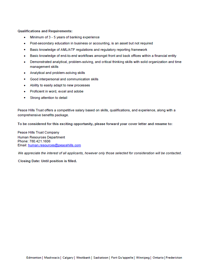 <a href="/PeaceHillsTrust/">Peace Hills Trust</a> Corporate AML department is ISO a new AML (Anti Money Laundering) Analyst. If you're familiar with AML regulations and you think you fit the bill, apply today! #hiringnow #careeropportunities peacehills.com/.../Corp_AMLAn…