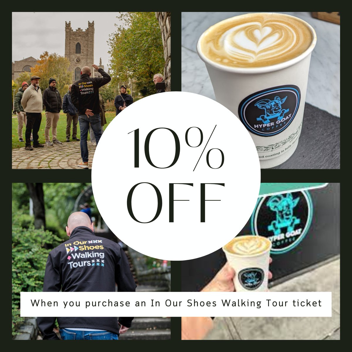 🎉 Exciting news! 🎉 We've partnered with Hyper Goat Coffee on 61 Thomas Street! Enjoy a 10% discount on all hot drinks within one week of an In Our Shoes Tour booking! Sip, connect, and build sustainable communities! #SupportLocal #HyperGoatCoffee inourshoeswalkingtours.ie