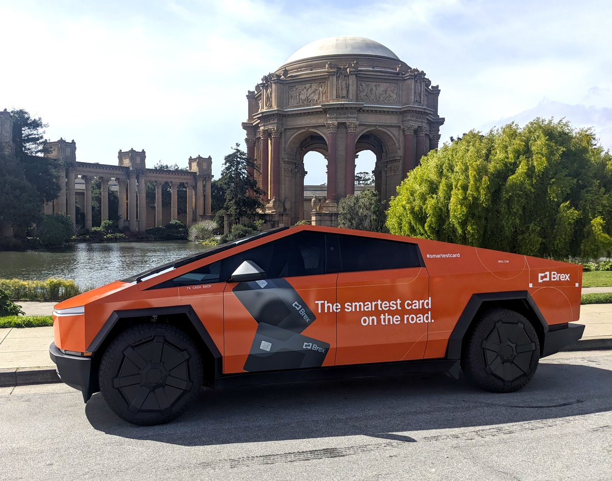 This Brex Cybertruck is driving around SF today 

Whichever Brex customer spots it first and takes a selfie with it, I'll get their company a billboard that is running in Times Square 

Post your submissions below 🔽