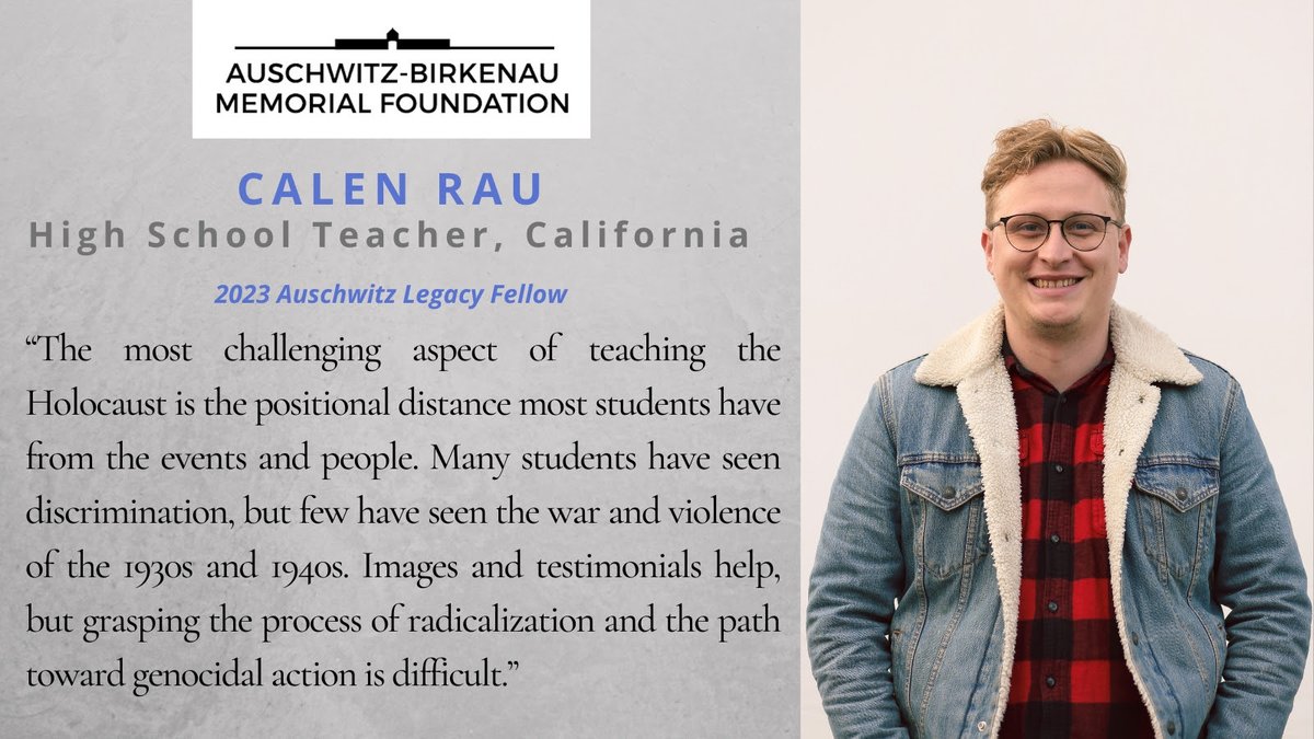 Meet Calen Rau, our #Auschwitz Legacy Fellow of the Week. When asked why he applied for our Fellowship, he said: “I was intrigued by the ability to bring a more personal, human element to my lessons on the #Holocaust. I have found that it is easier to make lessons come alive…